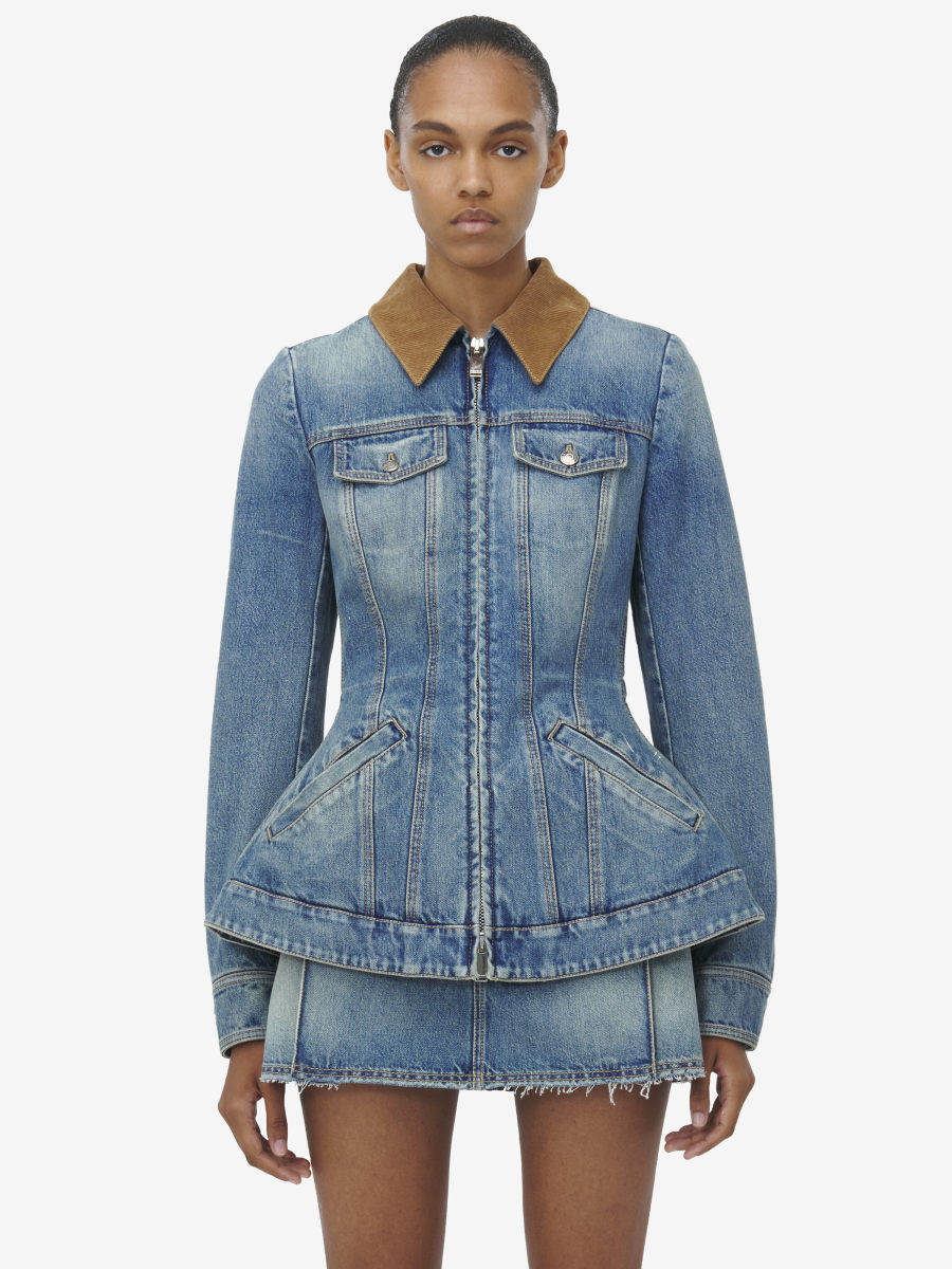 ALEXANDER MCQUEEN - Peplum Denim Jacket - Item 813538QMACV4315